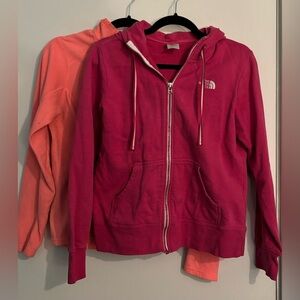The North Face Womens Medium 1 Dark‎ Pink Full Zip Hoody & 1 Bright Pink  Fleece